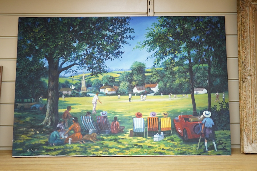 A. Fullman, oil on canvas, Cricket match, signed, unframed, 60 x 90cm. Condition - good